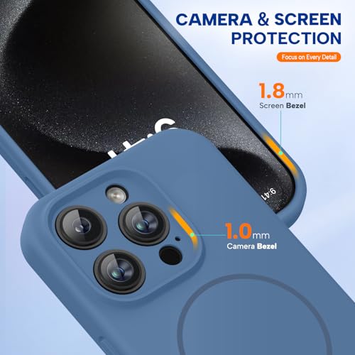 Image of Miracase Magnetic for iPhone 15 Pro Case, [Soft Anti-Scratch Microfiber Lining], Compatible with MagSafe, Liquid Silicone Shockproof Drop Protection Phone Case for 15 Pro, Glass Blue