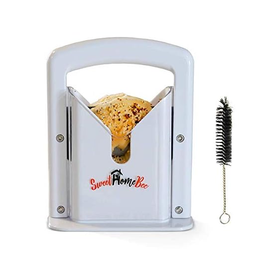 Sweet Home Bee Bagel Slicer, Stainless Steel Kitchen Guillotine Cutter with Safe Grip and Safety Shield for Bagels, Breads, Muffins, Buns, Rolls - Fast, Easy And Safe, White