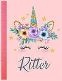  Ritter: Personalized Unicorn Handwriting Notebook Large Size 8.5\'\' x 11\'\' x 110 Pages For Girls and Blue Name Good Quality White Paper Makes A Wonderful Gift For Family and Friends