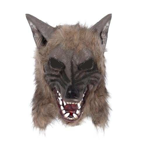 Carnavalife Máscara de lobo 3D látex homem adulto para disfarce homem lobo, fato de lobo, disfarce Hallowen animal, Wolf Mask (castanho claro)