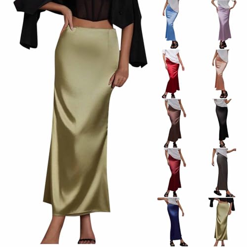 HGps8w Women's Elegant Satin Mermaid Maxi Skirts Dressy Casual High Waisted Business Cocktail Party Long Skirt2