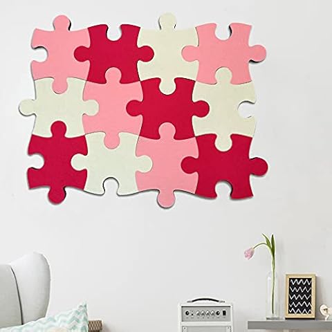 Felt Memo Bulletin Board for Walls, 12 pcs Pin Cork Board Tiles Wall Stickers Decor, Jigsaw Puzzle Shape Eva Boards Self Adhesive for Photos Memos Message Pads Pictures Poster Goals Notes Decorative Cover