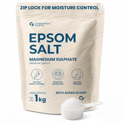 Image of Carbamide Forte Epsom Salt for Foot & Bath 1kg | Magnesium Sulphate Crystals for Relaxing Bath, Foot Soak & Garden Use | Epsom salt for Pain Relief Foot & Muscle Relaxation