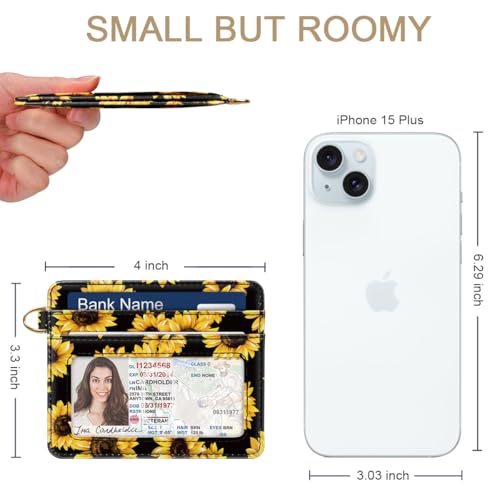 Image of Slim Minimalist Pocket Credit Card Holder Wallet Women | RFID Blocking Lightweight Thin Small Cute Card Cases, Sunflowers
