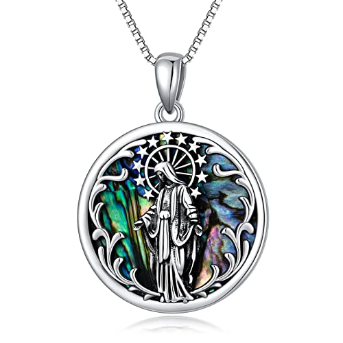 Shusukue Virgin Mary Necklace Our Lady Of Guadalupe Pendant Necklace Guardian Angel Pendant 925 Sterling Silver Christian Religious Jewelry For Women Men #TOP18