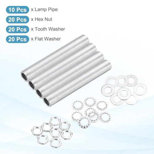 Image of MECCANIXITY 70Pcs 2.2 inch Lamp Pipe Kit with Nuts Washers 1 /8IP Thread Fasteners Assortment for Chandelier Ceiling Light Repair Assembly DIY Hardware