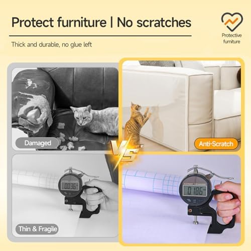 Cat Scratch Furniture Protector - Thickened Transparent Anti-Scratch Sofa Stickers, Self-Adhesive Protectors for Couches, Doors & Table Legs - Ultimate Cat Scratch Defense