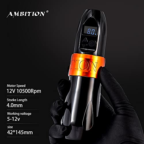 Ambition Troll 1950Mah Wireless Tattoo Machine Kit - Rotary Tattoo Cartridge Pen With Digital Lcd Display Custom Coreless Motor Extra Battery & Extra Grip #TOP5