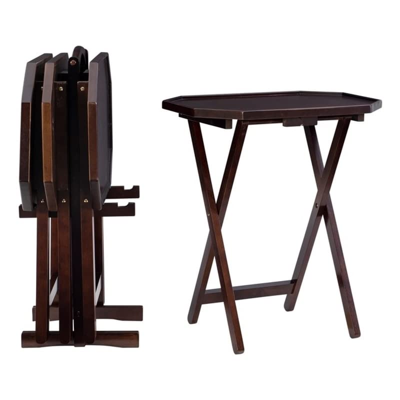 BOWERY HILL Modern Wood Five Piece Tray Table Set in Espresso