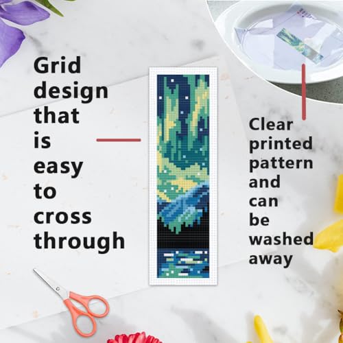 INFUNLY 6PCS Scenery Cross Stitch Bookmark Kit for Beginners 8.66"×3.15" Beach Stamped Embroidery Bookmark Kit Mountain Needlepoint Bookmark Kit with Instruction for Book Lovers Reader Writers - Image 3