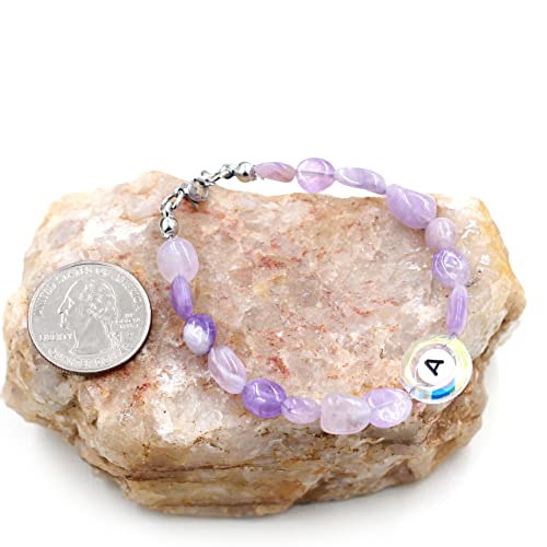 Image of Uloveido Purple Natural Stone and Austrian Crystal Letter Bracelet, Personalized Initial Jewelry for Women A-Z 26 Letters