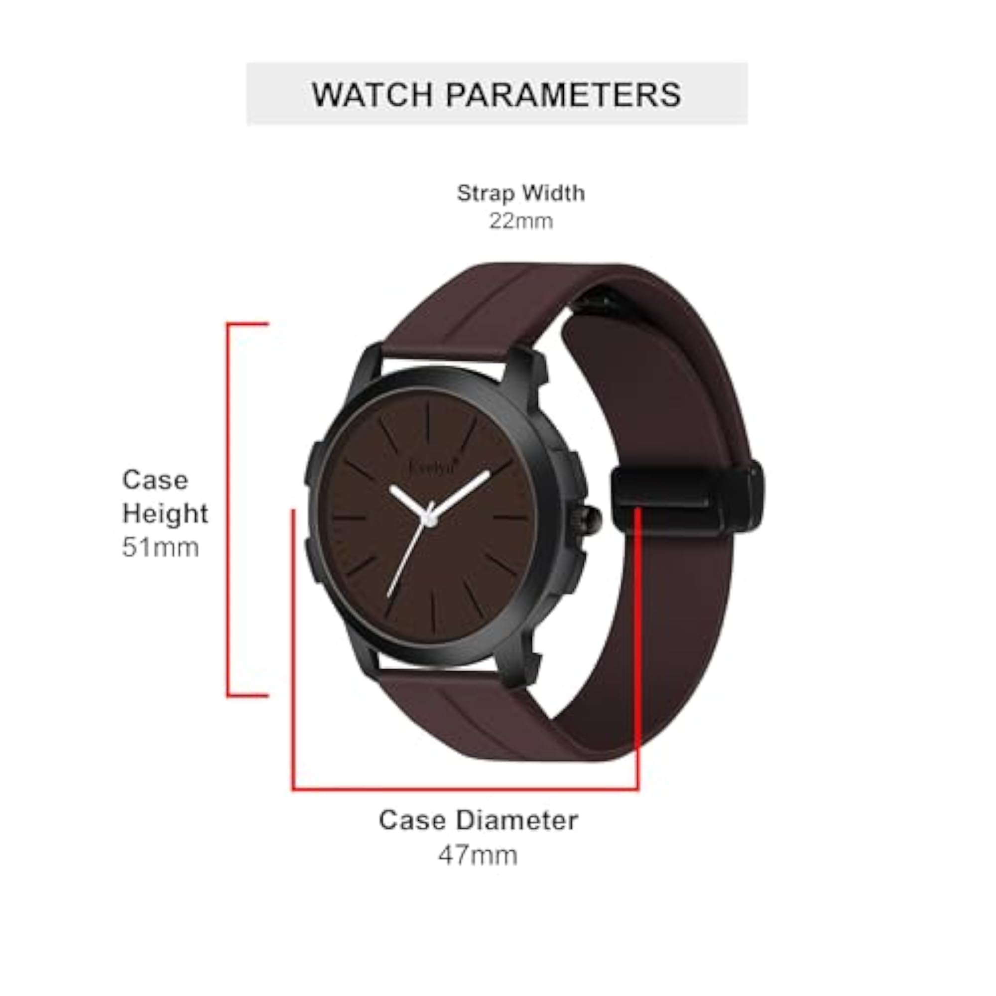 Classic Analog Watch with Brown Silicone Band