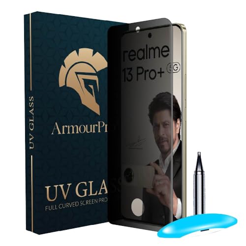 Image of ArmourPro UV Privacy Tempered Glass Compatible for Realme 13 Pro Plus (6.7 Inch, Pack of 1) Edge to Edge Full SCreen Coverage & Installation Kit | Anti-Spy /Anti-Peeping 9H Hardness