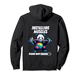 Cute psychedelic panda bear barbell bodybuilding