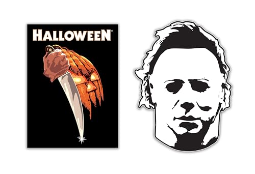 Image of Elektroplate Michael Myers Slasher & Pumpkin Dynamic Car Decal Set of 2 | Officially Licensed Halloween, Weatherproof Automotive Grade Horror Movie Vinyl Sticker for Water Bottle, Laptop & More