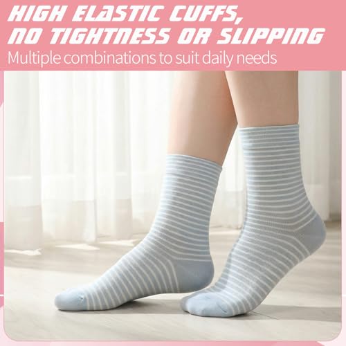 Image of Jspupifip 6 Pairs Womens Strip Crew Socks Cute College Style Ribbed Socks | Combed Cotton, Elastic Ribbed, Retro Stripe, for Work, Commuting, Shopping, Dating, Birthday, Sports, Home, Office