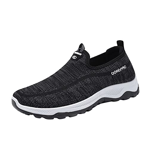 QWUVEDS Chaussures de randonnée pour homme - Chaussures de sport - Mode été et automne - Chaussures de sport pour homme - Couleur unie - Maille tissée - Respirantes et confortables - Slip On -