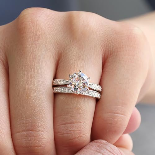Luxury 6 Claws Cubic Zirconia Rings Bridal 2-Pc Set Band Jewelry for Women3