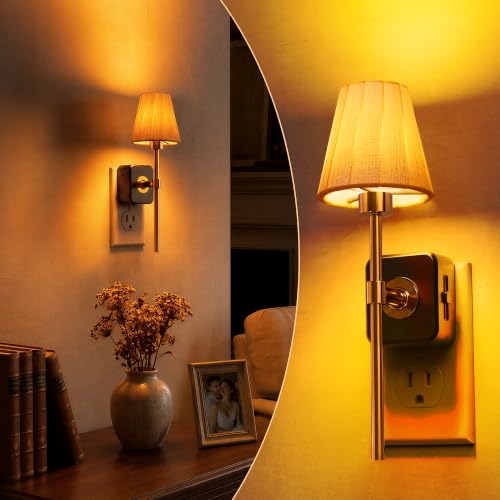 Image of L LOHAS LED Night Lights Plug into Wall,Pleated Fabric Cover Night Light, Amber Night-light with 0-100LM Dimmable, Dusk to Dawn Sensor Vintage Nightlight for Bedroom Living Room Hallway