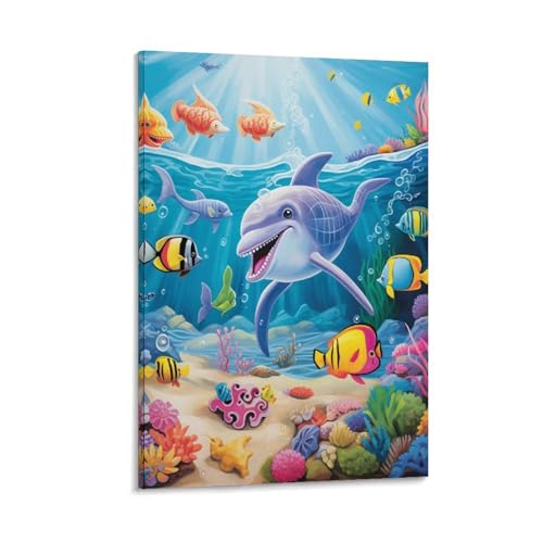 Décoration murale poissons tableau sur toile moderne 12x18inch