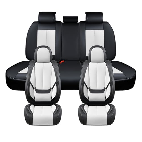 Image of Coverado Seat Covers, Car Seat Covers Full Set, Leather Seat Covers for Cars, Car Seat Protector, Black Car Seat Covers Front Seats and Back Seats Universal Fit for Most Cars White