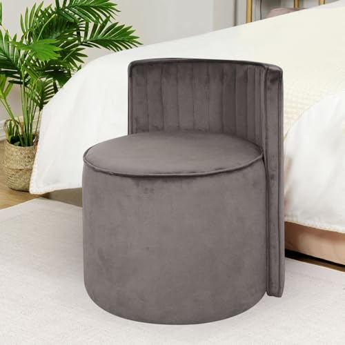 Image of Ottoman Puffy Stool for Living Room | Pouf Footstool for Office Home Decor | Upholstered Sitting Pouffe with Backrest for Home Dcor /Office /Living Room (Grey)