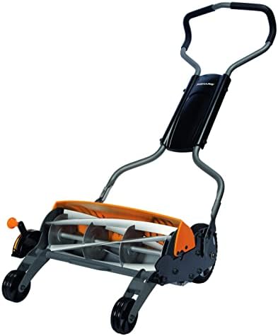Fiskars Reel Mower, Lawn mower with contactless cutting system, cutting width: 46 cm, StaySharp Max, Black/Orange/Silver, 1000591