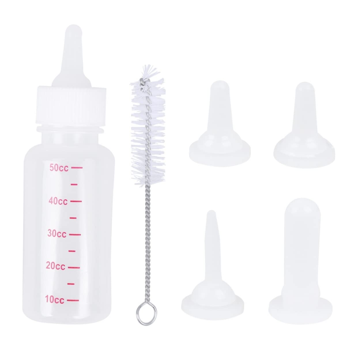 INOOMP Nursing Bottles for Pet 6pcs Dog Cat Feeding Bottle Set 4 Replacement Bottle Mouths Cleaning Brush