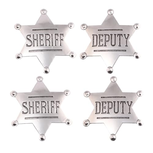4Pcs Badge de Shérif, Badge de Cowboy, Métal Hexagramme Shérif Broche, Star Cowboy Western, Alliage de Style Tibétain, Accessoires de Costumes pour les...
