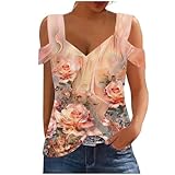 Masrin Túnica de hombros descubiertos para mujer, camiseta de verano de moda, cuello en V, parte superior, hombros fríos, manga corta, camiseta de manga corta, cuello irregular, camiseta con estampado