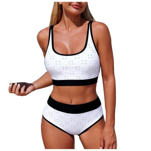 Bikinis Mujer Traje De Baño Acolchado Ropa De Playa Dos Piezas 2026 Cintura Alta Reductor Sexy Escote En V Push Up con Relleno Traje Baño Adecuado Viajes Playa La Natacion(1#2-White, M)