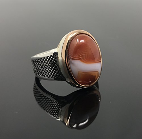 KAR 925K STERLING SILVER NATURAL VEINY AGATE Aqeeq MEN'S RING USA K32F4