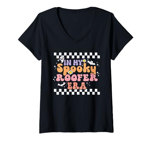 In My Spooky Roofer Era Retro Groovy Halloween Costume T-Shirt avec Col en V