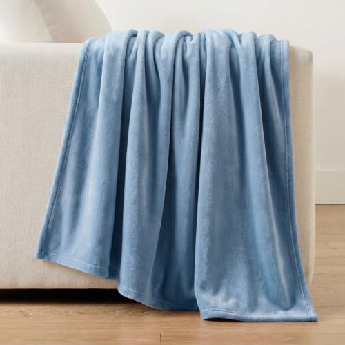 Image of Martha Stewart - Twin Size Blanket, Ultra-Soft Plush Fleece Throw Blanket with Double-Needle Stitching, 350 GSM, Medium Weight Bedding for Bed or Couch (Bedford Solid Blue)