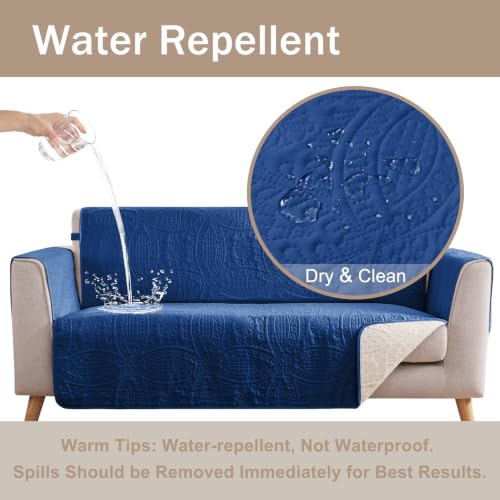 Image of Soft Quilted Couch Cover with Pockets for Extra-Large Sofa, Anti-Slip Sofa Covers Washable for 3 Cushion Pet Friendly, Oversized Sofa Cover Water-Repellent (X-Large Sofa 78 inch, Blue)