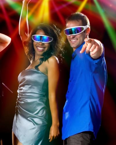 Image of 4 Pairs Futuristic Narrow Cyclops Sunglasses Robot Space Costume Color Mirrored Lens