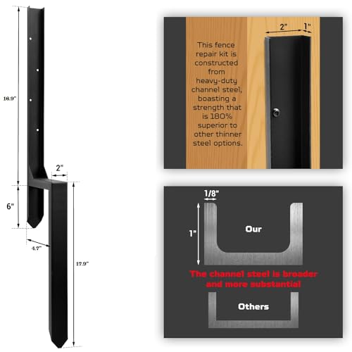 Fence Post Repair Kit, Heavy Duty Steel Fence Post Anchor Ground Spike for Repair Tilted, Broken Wood Fence Post (Double Legs - Set 6) by WIMART - Image 3