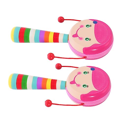 WHAMVOX 2個 ガラガラ スクイーズのおもちゃ モンキードラムラトル 木 赤ちゃん 楽器 ポータブル