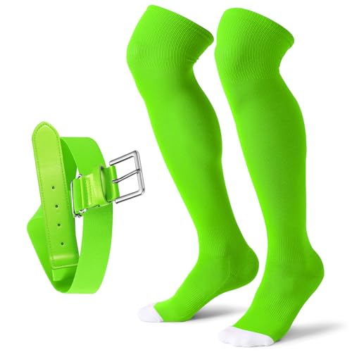 Image of XZQTIVE Baseball Socks and Belt Combo,Over the Knee Softball Socks and Belt,Knee High Football Socks for Kids Youth Adults
