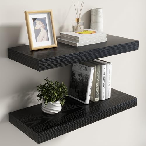 Image of Dreamland Black Floating Shelves for Wall,8 Inch Deep Floating Shelves,24 inch W x 8 inch D Wall Shelves for Bedroom,Living Room, Kitchen,Bathroom,Set of 2