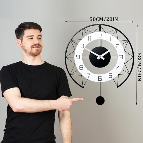 Image of Morden Metal Analog Wall Clock for Living Room, Bedroom, Office, Kitchen, Stylish Wall Clock for Home and Hall, Designer Big Size Modern (Style-28, 50 CM), Black and White