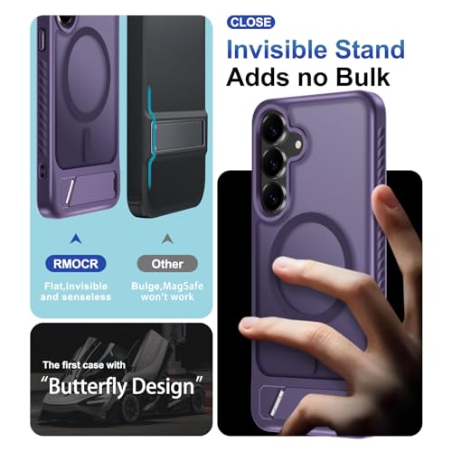 RMOCR for Samsung Galaxy S25 FE Case with Screen Protector+Lanyard Wrist Strap,Magnetic Translucent Matte Rugged Slim Phone Cover Built in Invisible Kickstand [Fit for MagSafe],2025 Purple by RMOCR - Used condition - Image 7