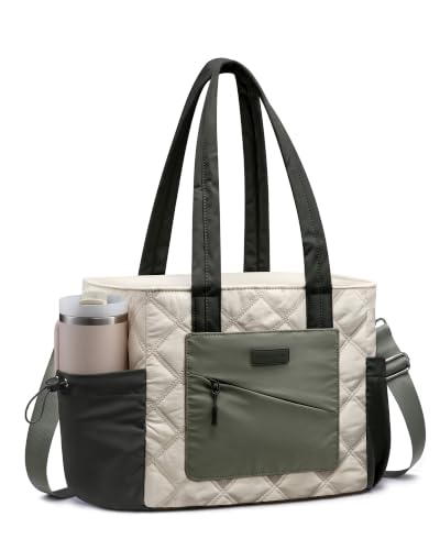 LOVEVOOK Lunch Box for Women, Quilted Insulated Lunch Bag Tote with 40oz Water Bottle Holder, Large Leakproof Cooler Bag for Women with Shoulder Strap, Work Office Nurse Teacher Picnic Travel