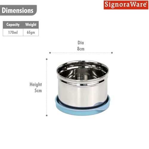Image of SignoraWare Mini Fresh Stainless Steel Small Container | Airtight & Leakproof | Compact & Travel-Friendly | Easy to Carry | Perfect for Office, School & Home Use (170ml | EBlue)