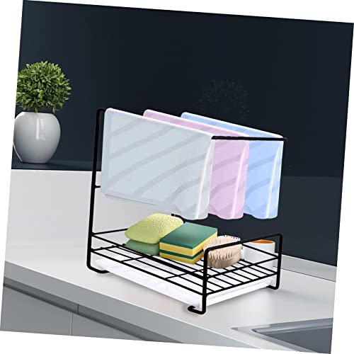 Baluue Wrought Iron Dishcloth Rack Kitchen Dish Towel Holder Sink Towel Organizer Kitchen Dish Towel Rack Rag Dish Towels Organizer Accessories Black Stainless Steel Sponge Drain Holder #TOP7