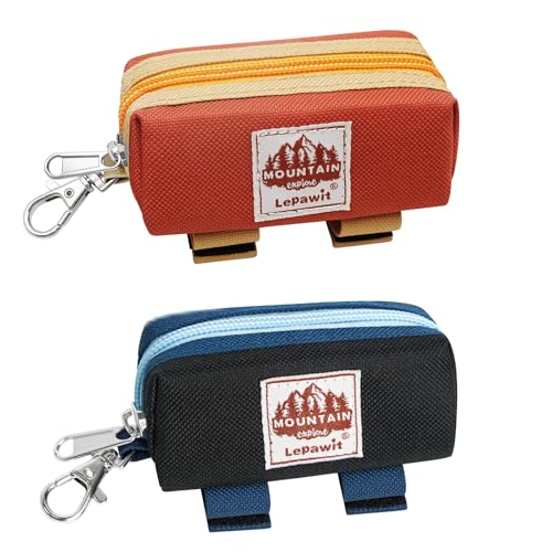 Image of Dog Poop Bag Holder Zippered Pouch, Portable Dog Poop Bag Dispenser with 1 Metal Clip, Fashion Color Matching Canvas Waste Bag Holder for Leashes - Brown & Black