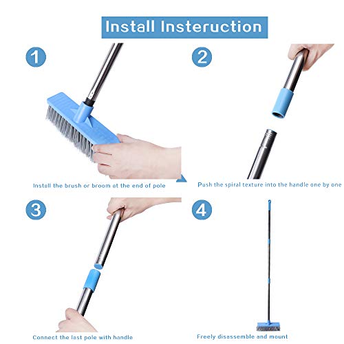Huyijjh Floor Scrub Brush With Long Handle-52.8", Stiff Bristle Tub And Tile Grout Brush Scrubber With Adjustable Stainless Steel Handle For Cleaning Bathroom, Wall And Deck, Gray #TOP6