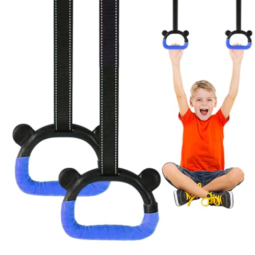 HaeNayc Gymnastics Rings Home Gym Equipment Adjustable Strap Strength Training Rings Pulling Rings for Physical Training (Blue)