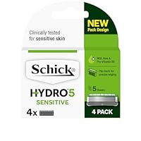 Schick - Hydro 5 Sensitive for Men Razor Blade Refills 4 Pack | Hydrating Gel Pools | Aloe & Pro-Vitamin B5 | 5 Blade Cartridges with Skin Guards | 4 Pieces