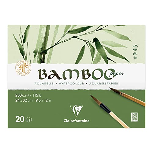 Papier bambou aquarelle Clairefontaine 24x32 cm bloc encollé 2 côtés 250g blanc